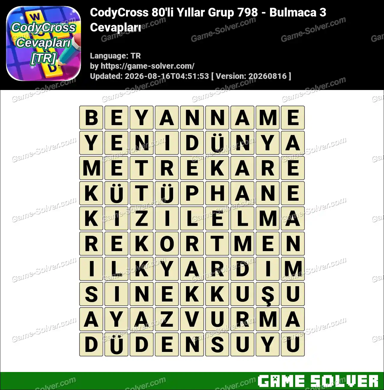 CodyCross 80’li Yıllar Grup 798 – Bulmaca 3 Cevapları